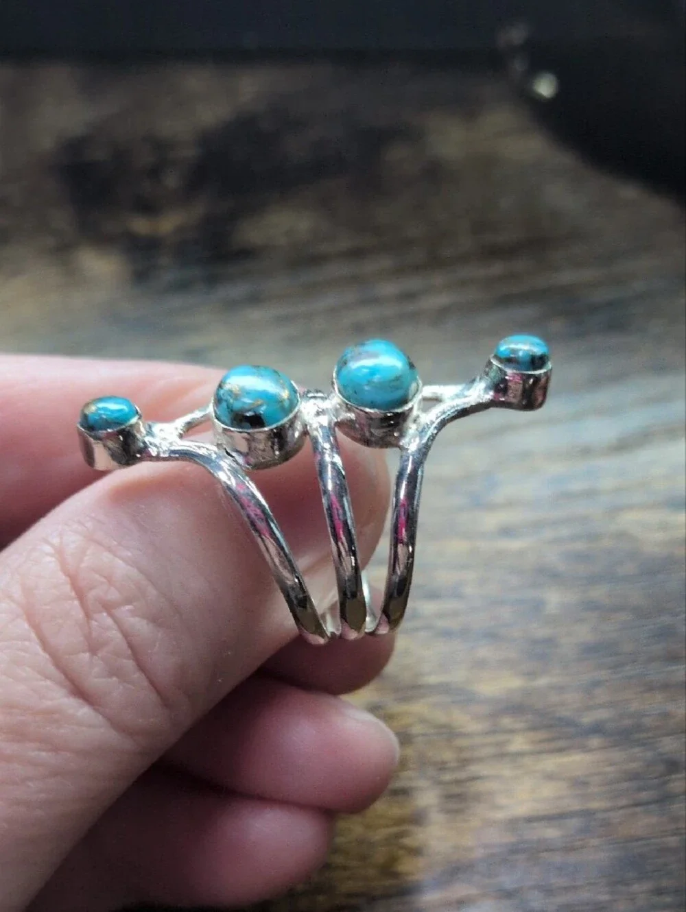 Sterling Silver Turquoise Triple Stone Ring - Blue